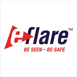 Eflare logo with the slogan “Be Seen – Be Safe” in red and navy blue.