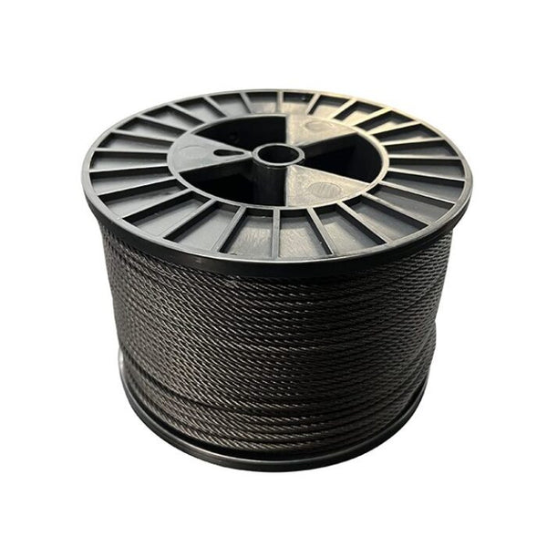 Doughty Wire Rope-Black - Black nylon braided cord spool on reel.