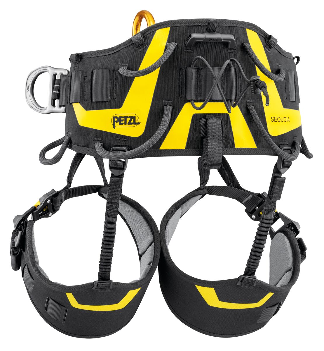 Black and yellow Petzl climbing harness on a white background - imagen 4