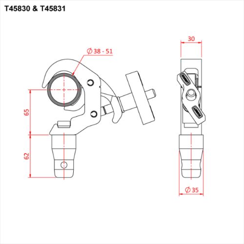 Doughty 38-51mm Quick Trigger Clamp with Half Connector– A Slimline Quick Trigger Clamp fitted with a Half Connector to suit Modular Rigging System. Fits 38-51mm dia. Tube. A large Easy-grip handle fitted for ease of use. – Now available at MTN Shop EU.