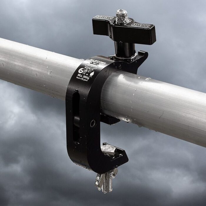Doughty All Weather Trigger Hook Clamp - Heavy-duty black pipe clamp with adjustable grip. - imagen 2