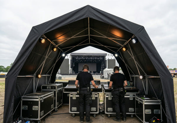 Konligo commercial pop-up gazebo set up as a front-of-house booth at a live event