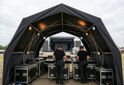 Konligo commercial pop-up gazebo set up as a front-of-house booth at a live event