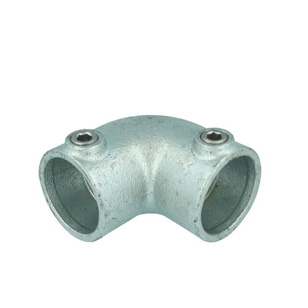 Doughty Pipeclamp Angled Elbow 4-10 Degree - Galvanized steel pipe elbow fitting with screws.