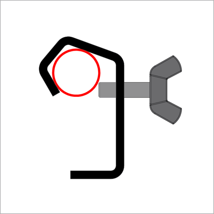 Doughty 18mm Light Duty Hook Clamp - Black bracket with red circle and gray clamp. - imagen 2