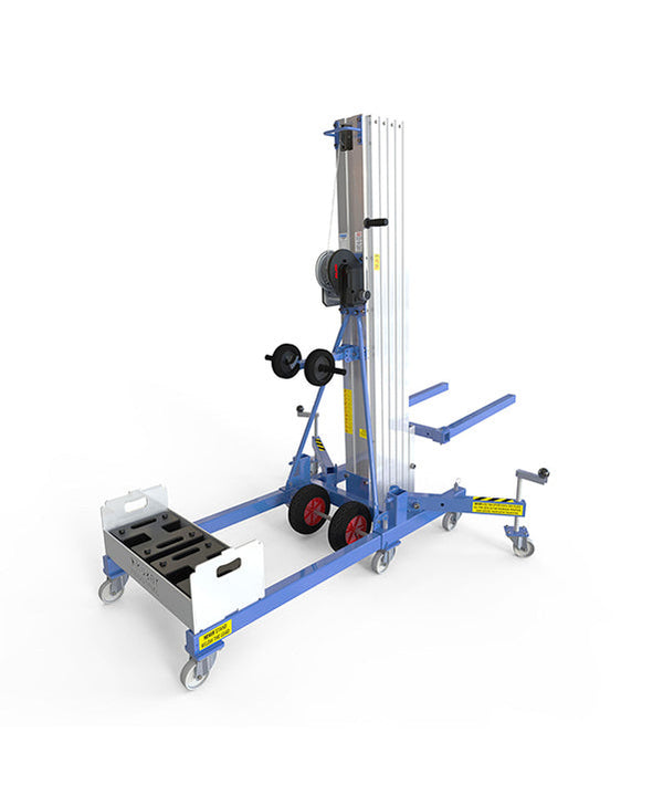 Kuzar Industrial Lifter 300kg/7,3m med 100kg Motvikt & Korg - HAMMER 73CW– Kuzar lyftare 300KG- en robust industristaplare med Motviktskorg och 100kg vikt ingår. HAMMER 73CW Lifter är tillverkad i Spanien och har designats för vertikalt lyft av laster och horisontella rörelser med lasten upplyft på minsta höjd. Denna staplare med en imponerande kapacitet på 300 kg har högkvalitativa hjul för enkel rörelse och en kraftfull vinsch för effektiva lyft samtidigt som den förblir kompakt och smidig. Com