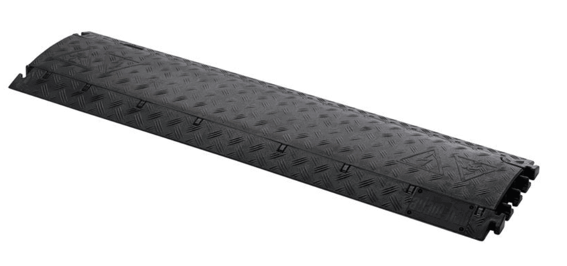 Defender NANO-kabelbeschermers - 6 kanalen – Platte, smalle antislip 6-kanaals kabelbeschermer met geïntegreerde connectoren voor gebruik binnen en buiten; Zwart/geel en zwart; Afmetingen: 100x28x3,2 cm; Gemaakt in Duitsland – nu verkrijgbaar bij MTN Shop EU. - imagen 3