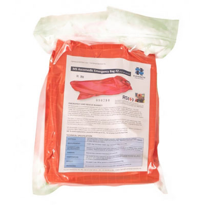 Hansen Protection Ascomedic MS Emergency Bag FZ 85600– First Aid emergency blanket. Helping the injured to retain body heat. Wind and waterproof material, FR tested in accordance with LSA-Code requirements for immersion suits. Fitted with full length zipper. Packed in transparent vacuum bag for minimal size. – Now available at MTN Shop EU. - imagen 2