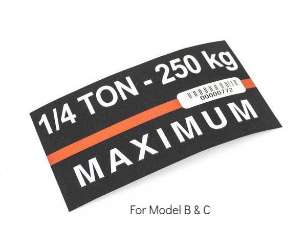Hoist Capacity Labels - 250kg