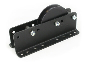 Doughty Stage Curtain Track System (Sixtrack) - Return Pulley– The Return Pulley is used to return a hauling line at the end of a track run. Pulley: Nylon Bracket: Steel. Finish: Black Powder Paint – Now available at MTN Shop EU.