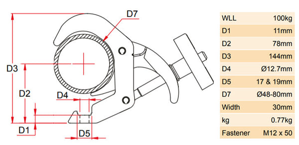 Doughty Quick Trigger® Hook Clamp 48-80mm– The Titan Quick Trigger Hook Clamp is supplied w/a Wing Nut & M12 Bolt Fixing. Fit ⌀48-80mm Tube. Constructed from high tensile aluminum. – Now available at MTN Shop EU.