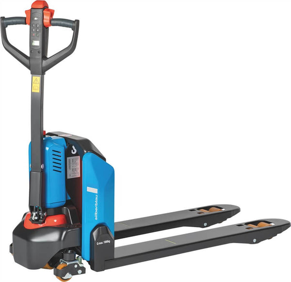 Pfaff-silberblau elektrisk palltruck (EGU 15E Li-ION) 1500kg– Kapacitet 1500 kg. Kompakta mått & enkel hantering. Idealisk för transport av pallat gods på jämn mark, över korta sträckor. Snabb och internationell leverans nu! – Nu tillgänglig på MTN Shop EU.