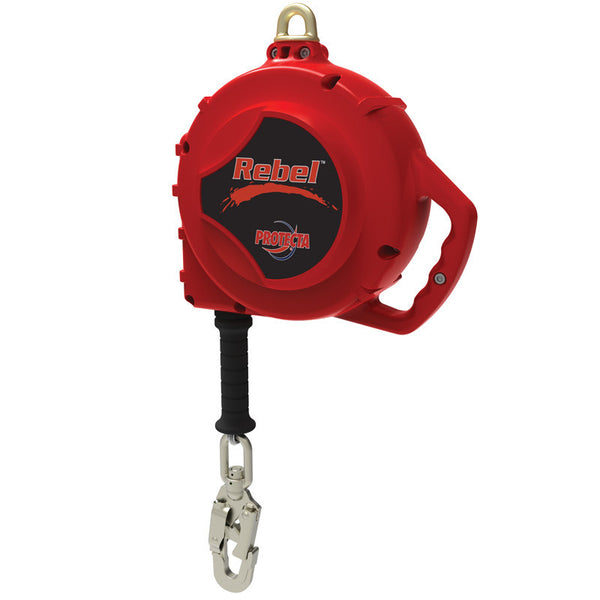 Protecta Rebel™ zelfoprollende reddingslijn – Proteca Rebel zelfoprollende reddingslijn verkrijgbaar met gegalvaniseerde kabelreddingslijn van 50' en 60'. OSHA- en ANSI-gecertificeerd en geschikt voor een gebruikerscapaciteit van 420 lb. – Nu verkrijgbaar bij MTN Shop EU.