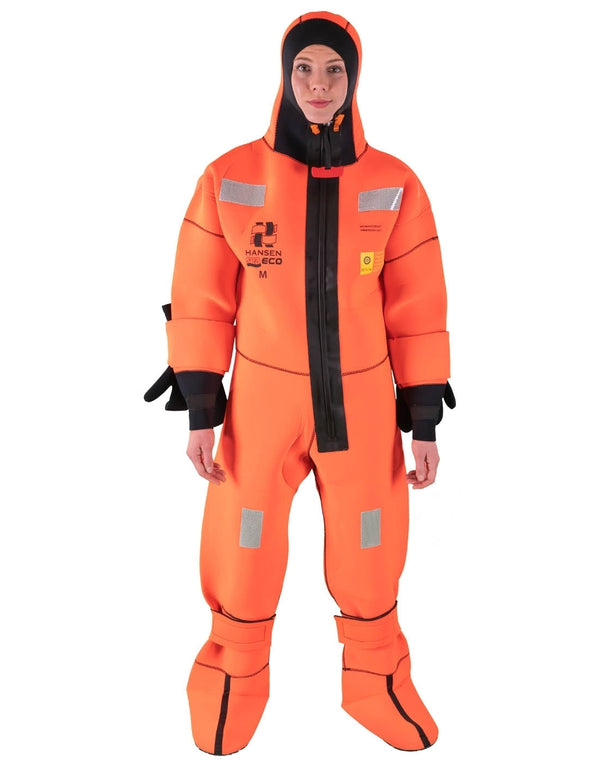 Hansen Protection SeaEco Wet Suit 82603– SeaEco is one of our best-selling standard immersion suits. The suit is manufactured in 5mm flame-retardant neoprene and our focus has been on quality and safety. SeaEco is a 6-hour immersion suit that must be used with certified lifejacket. SeaEco can be supplied individually vacuum packed and takes up little space. It is ideal for vessels destined for cold water regions and that already have certified lifejackets on board. – Now available at MTN Shop EU.