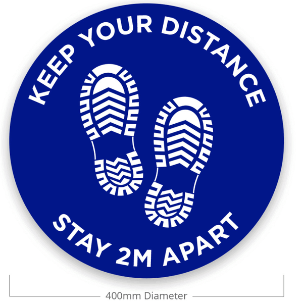 Autocollants de sol à distance sociale 400 mm de diamètre. «Gardez vos distances»– ✔Imprimé avec le texte « KEEP YOUR DISTANCE STAY 2M APART » ✔Couleur: jaune/noir ✔Conception anti-rayures ✔utilisation intérieure et extérieure – Maintenant disponible sur MTN Shop EU.