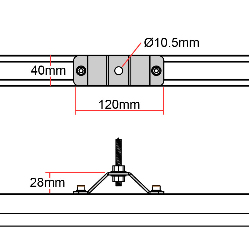 Doughty Rail Top Hat Bracket (Staal) wordt geleverd in 2 maten en wordt geleverd door MTN Shop EU - imagen 4