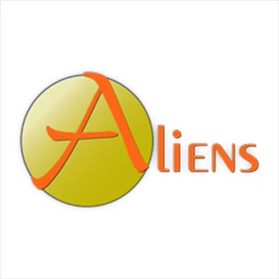 Aliens brand logo on a white background with yellow and orange logo colors
