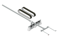 Antennesysteem met een lange horizontale staaf en twee verticale lussen op een witte achtergrond