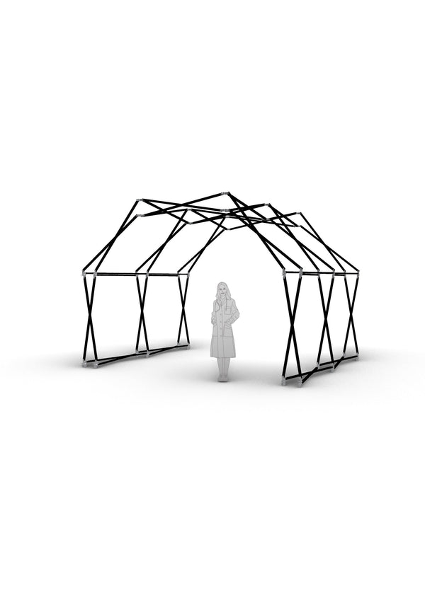 Konligo 3D visualization of Arko470 event structure with human scale reference, now available on MTN SHOP US.