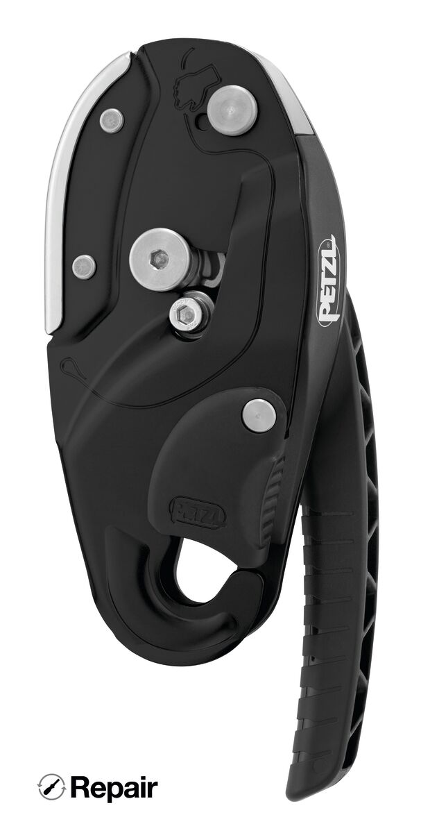 Petzl RIG repairable self-braking descender, black version D021BA01, front view - imagen 10