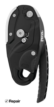 Petzl RIG repairable self-braking descender, black version D021BA01, front view - imagen 10
