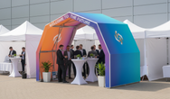 Konligo gazebo technical drawing showing open dimensions and branding surface areas - imagen 8