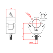 Doughty All Weather Hook Clamp - Adjustable pipe clamp with dimensions and wingnut closure. - imagen 4