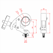 Doughty All Weather Slimline Quick Trigger Hook Clamp - Heavy-duty truss clamp technical drawing with dimensions. - imagen 3