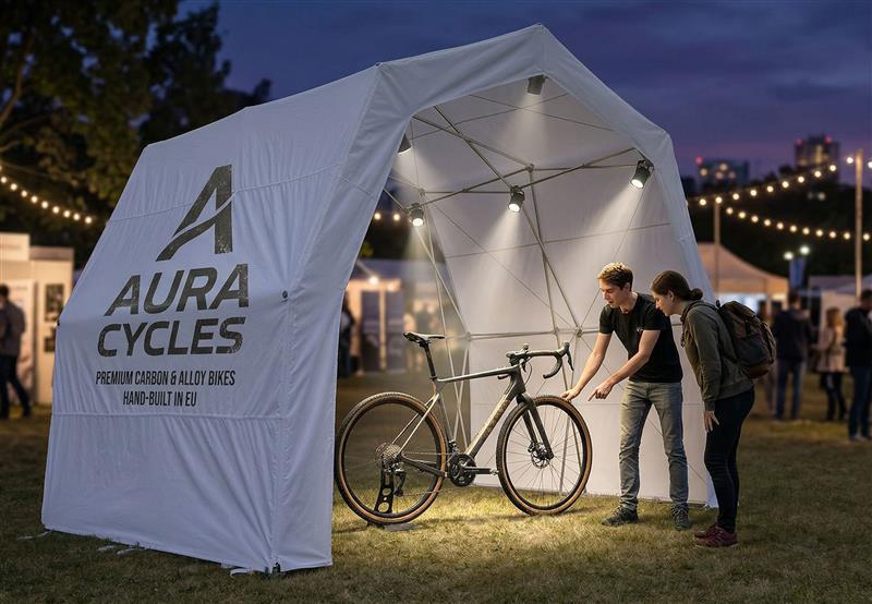 Konligo commercial gazebo configured as a trade show booth with branded backdrop - imagen 6