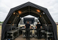 Konligo commercial pop-up gazebo set up as a front-of-house booth at a live event