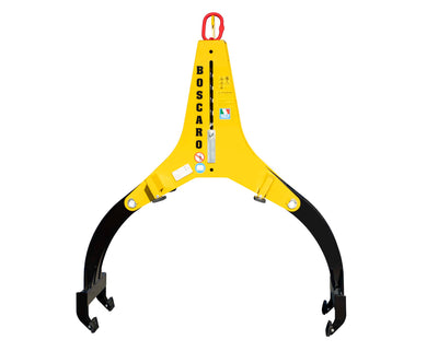 De Boscaro betonpijphijsklem in actie, met zijn duurzame ontwerp, automatisch grijpmechanisme en veilige rubberen pads voor het veilig en efficiënt hijsen van betonnen, keramische en PVC-buizen op bouwplaatsen.