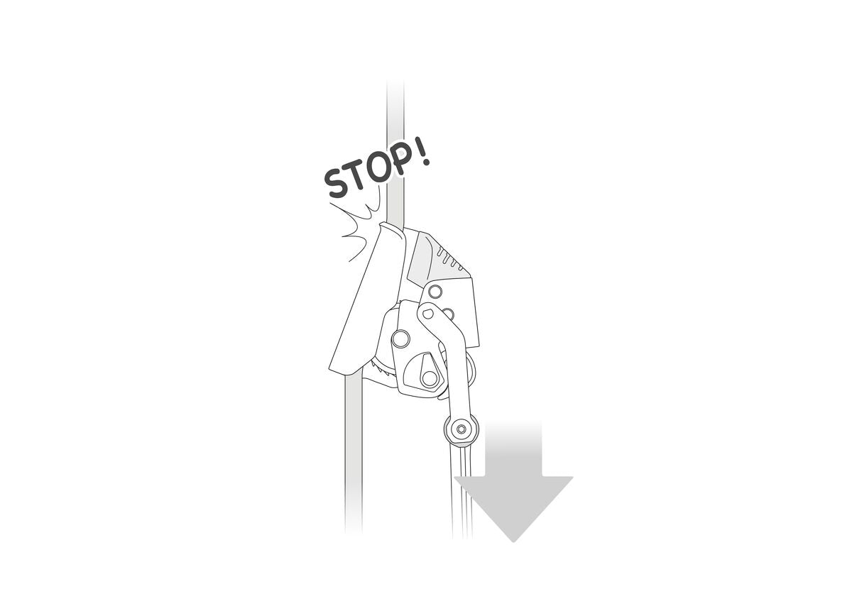 In the event of a fall or uncontrolled descent that exceeds two meters per second, the blocking system engages and the device stops the fall. - imagen 6