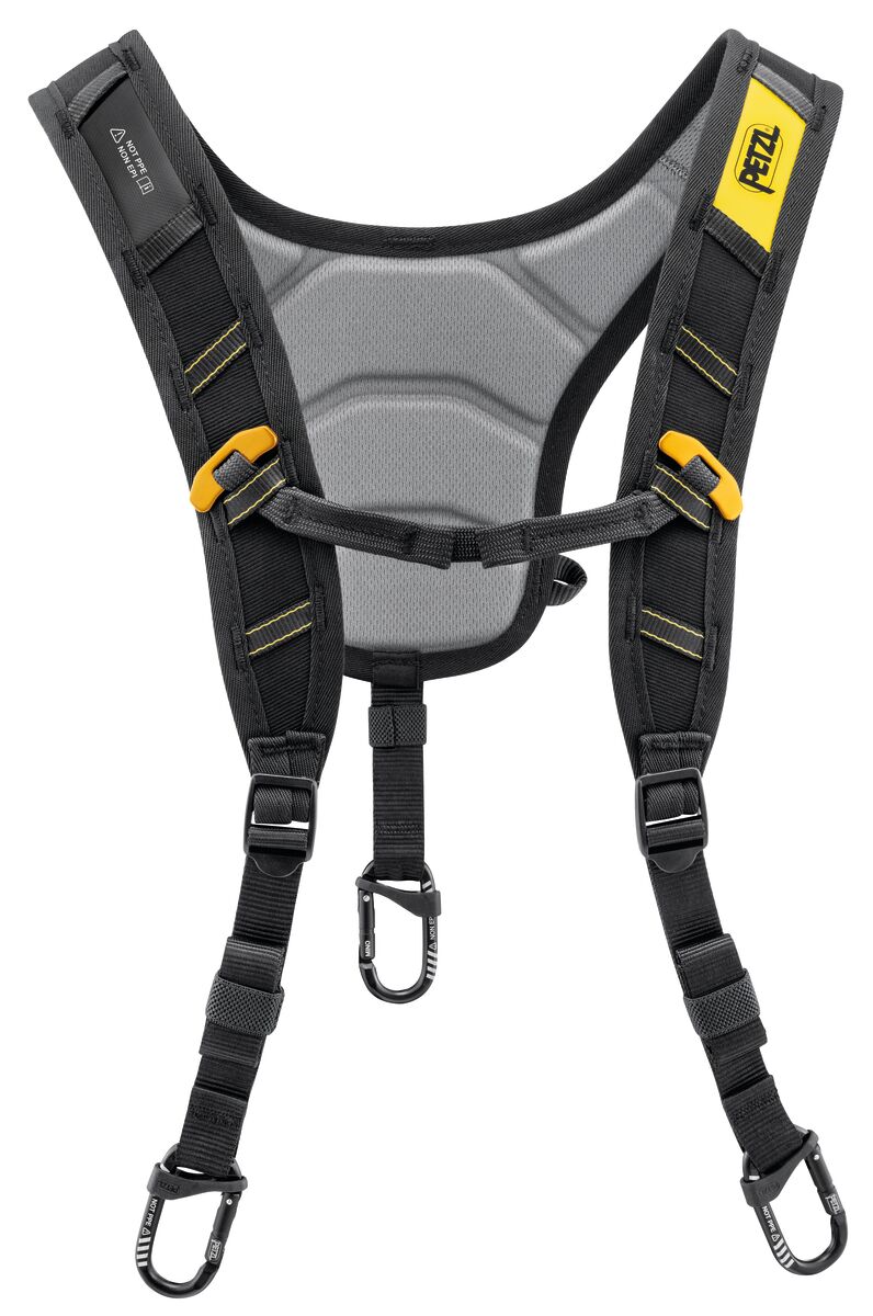 Sequoia: Comfortable shoulder straps for SEQUOIA and SEQUOIA PLUS harnesses with connection points for an SRS ascent system. Adjustable connection height