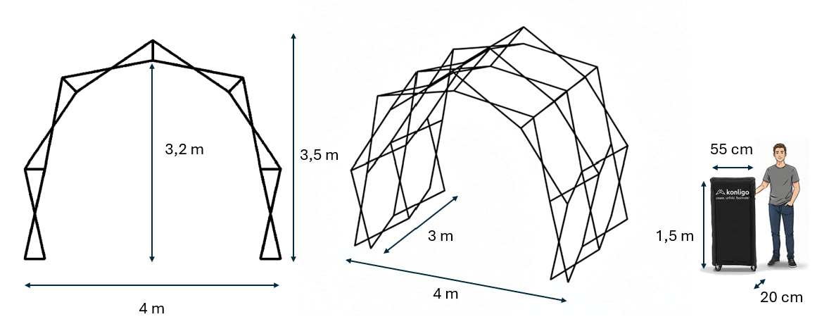 Konligo commercial pop-up gazebo open and closed dimensions in feet and centimeters - imagen 3