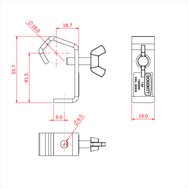 Doughty 18mm Light Duty Hook Clamp - Technical drawing clamp mechanism with precise dimensions outlined. - imagen 3