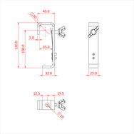 Doughty 30mm Hook Clamp c/w Protector Strip - Technical bracket diagram with detailed measurements and dimensions. - imagen 3