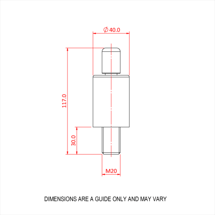 Doughty 80SV III M20 Male - Cylindrical metal component with precise dimensions labeled. - imagen 2