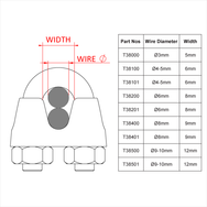 Doughty Cable Grips - Wire rope clip dimensions and detailed specifications chart. - imagen 3
