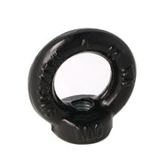 Doughty Engineering - Doughty M10 Eye Nuts. Black metal lifting eye nut with a threaded hole. It has embossed markings around the circular part, indicating specifications. - imagen 4