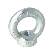 Doughty Engineering - Doughty M12 Eye Nuts - The image shows a metallic lifting eye bolt with a circular loop on top and a threaded hole at the base. The surface is slightly textured and marked with "M12", indicating its metric size. It is used in heavy-duty lifting applications to attach ropes or cables. - T42300 - imagen 3