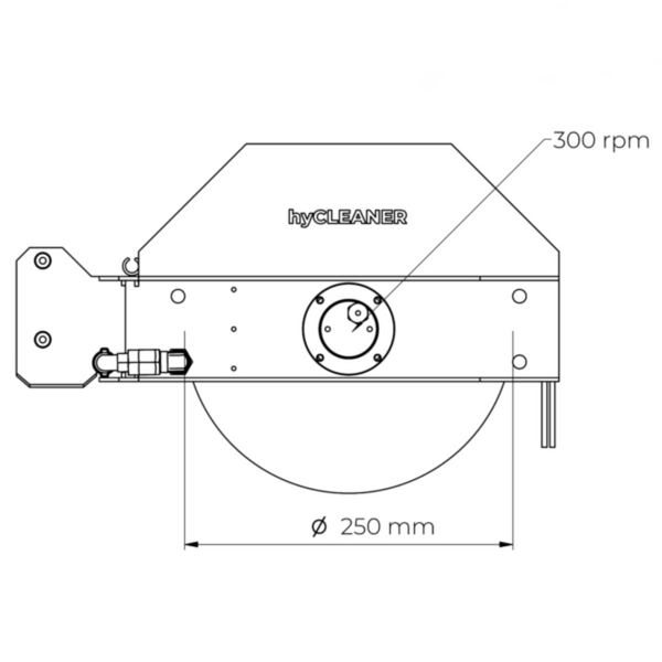Technical drawing of a machine component with 'byCLEANER' branding and dimensions.