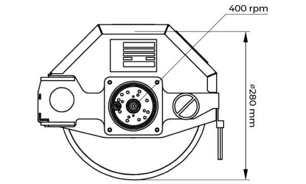Technical drawing of a mechanical component with dimensions labeled
