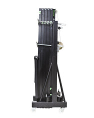Kuzar Tower Lift K-52– Kan höja både STRUKTURER och AUDIO PA SYSTEMS eller LINE ARRAY, eftersom den kombinerar en exakt benöppning för att introducera arrayen med speciella förstärkningsstag – nu tillgänglig hos MTN Shop EU.