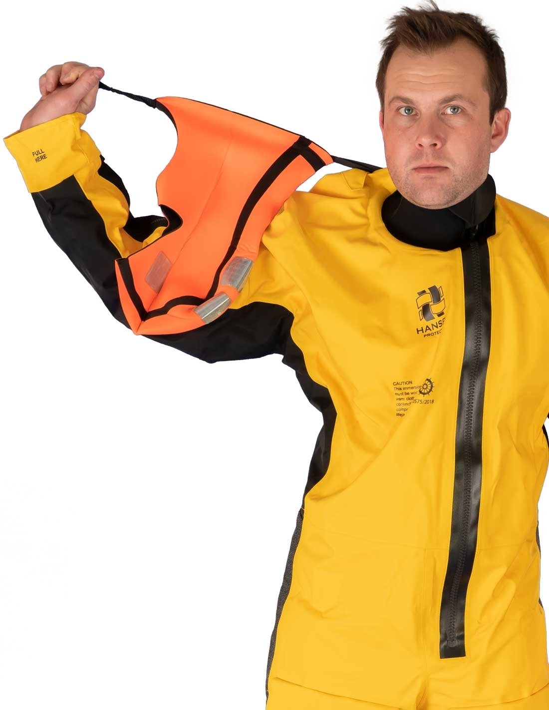 Hansen SeaBreeze CTV work suit with socks 85386 (MOQ: 50 pieces)– A robust, light weight 1-hour work and survival suit for difficult and demanding environments. Designed with focus on ergonomics and comfort, it allows 100% freedom of movement. Made of durable super-breathable material. The suit is ideal for use on board merchant vessels and for transport to and from sea wind farms. For easy integration of safety equipment such as a harness and/or lifejacket, the suit is clean on the chest and back. It has r - imagen 8