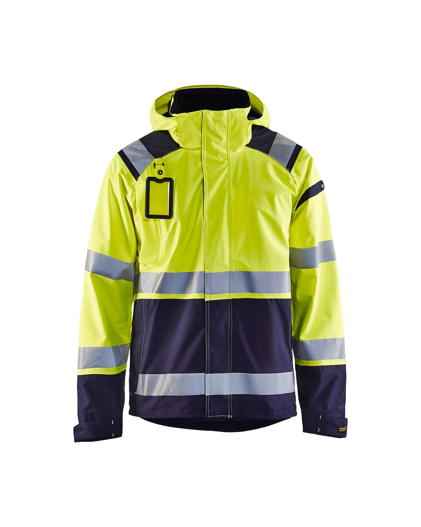 Hi vis waterproof jacket with clearance hood