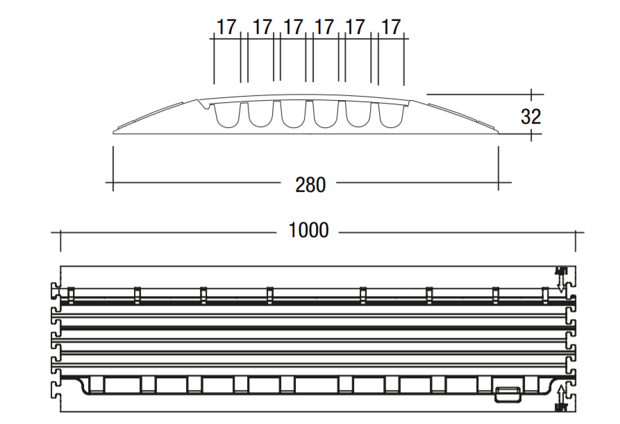 Defender NANO-kabelbeschermers - 6 kanalen – Platte, smalle antislip 6-kanaals kabelbeschermer met geïntegreerde connectoren voor gebruik binnen en buiten; Zwart/geel en zwart; Afmetingen: 100x28x3,2 cm; Gemaakt in Duitsland – nu verkrijgbaar bij MTN Shop EU. - imagen 6