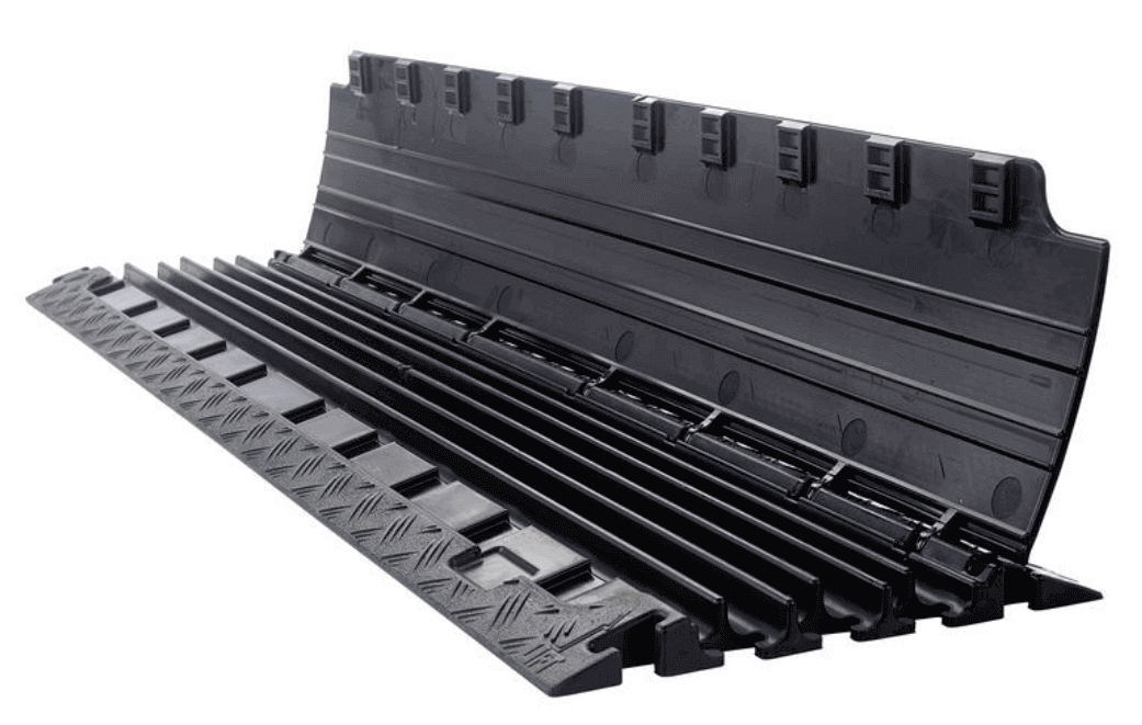 Defender NANO-kabelbeschermers - 6 kanalen – Platte, smalle antislip 6-kanaals kabelbeschermer met geïntegreerde connectoren voor gebruik binnen en buiten; Zwart/geel en zwart; Afmetingen: 100x28x3,2 cm; Gemaakt in Duitsland – nu verkrijgbaar bij MTN Shop EU. - imagen 4