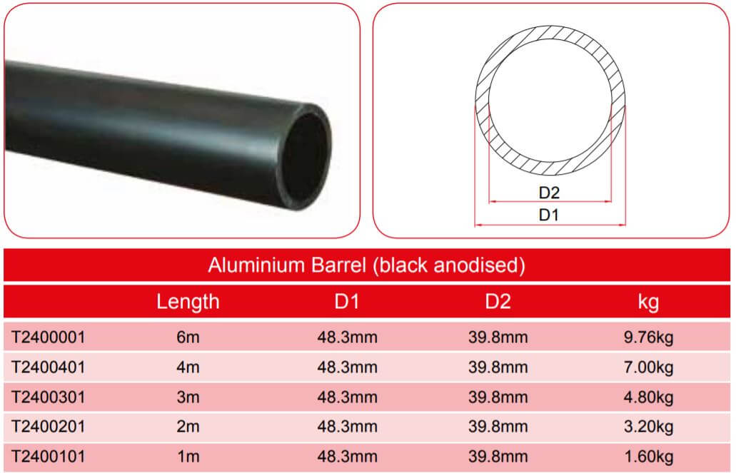 Doughty Aluminium Tube / Aluminum Barrel Sizes. Supplied by MTN Shop EU - imagen 5