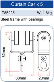 Doughty Studio Rail - Curtain Carriage– A steel framed curtain carriage fitted with sealed ball raced wheels. Designed to suspend curtains/ drapes. Size: 44mm x 68mm; SWL: 6kg per carriage; Spacing: used at 300mm intervals; Weight: 0.9kg – Now available at MTN Shop EU. - imagen 3
