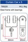 Doughty Studio Rail - Curtain Carriage– A steel framed curtain carriage fitted with sealed ball raced wheels. Designed to suspend curtains/ drapes. Size: 44mm x 68mm; SWL: 6kg per carriage; Spacing: used at 300mm intervals; Weight: 0.9kg – Now available at MTN Shop EU.